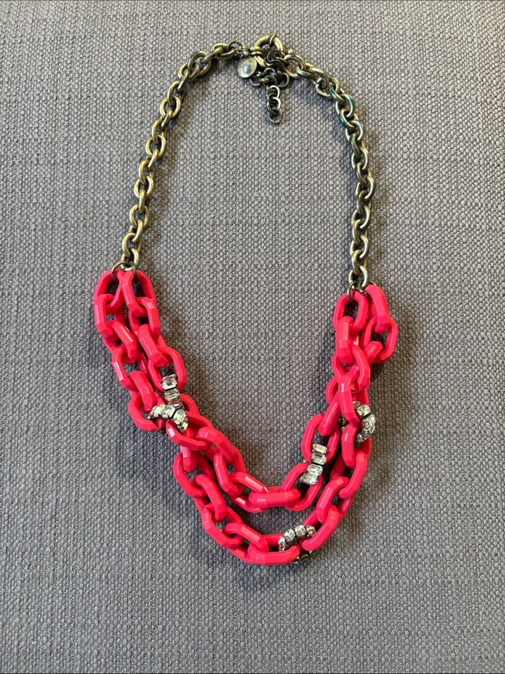 J. Crew Hot Pink Multi-Strand Link Necklace with Rhinestones